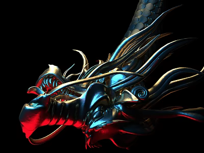 Commercial Equipment Featuring Metallic Dragon Head With Blue Red Glossy Finish And Intricate Design 3d model