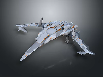 Futuristic Interstellar Spacecraft With Sleek Gray Body And Orange Accents 3d model