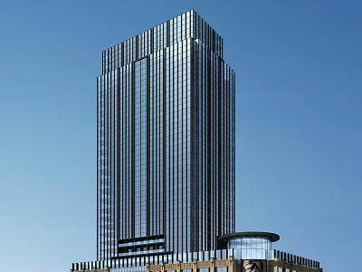Modern High Rise Hotel Building With Glass Facade And Blue Sky Background 3d model