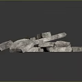 Rough Stone Blocks Featuring Red Steel Reinforcement Bars in Construction Setup 3d model
