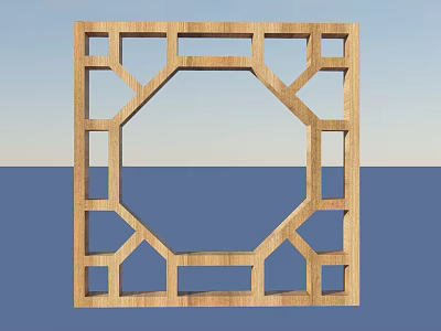 Traditional Wooden Partition With Decorative Geometric Hollow Design For Interior 3d model