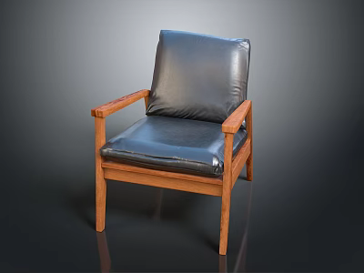 Wooden Armchair With Black Leather Upholstered Seat And Backrest Modern Design 3d model