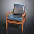 Wooden Armchair With Black Leather Upholstered Seat And Backrest Modern Design