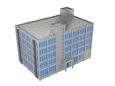 Modern Commercial Building Design With Gray Exterior Blue Windows And Multi Story Structure 3d model