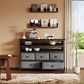 Modern Multi tiered Storage Cabinet With Drawers Open Shelves Books Bowls And Coffee Machine