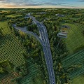 Highway Wheat Field Farmland Village 3d model