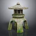 Traditional Stone Lantern Furniture With Pagoda Style Roof And Mossy Surface