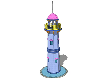 Colorful Decorative Tower With Pink Dome Yellow Railing And Blue Body 3d model