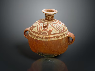 Traditional Reddish Brown Ceramic Vessel With Lid Two Handles And Decorative Patterns 3d model