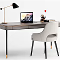 Modern Home Office Desk With Laptop Table Lamp And Ergonomic Chair Setup