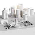 Modern White Ceramic Tableware Set with Plates Wine Glasses Mugs Egg Holder Forks and Spoons