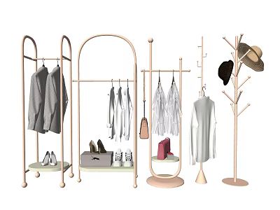 Modern Clothes Racks With Various Styles For Hanging Clothes Shoes And Hats 3d model