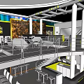 Modern Two Floor Bar Interior With Staircase Bar Counter Tables And Yellow Accents