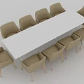 Modern Dining Table Set With White Rectangular Table And Beige Chairs With Wooden Legs 3d model