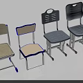 Various Design Chairs With Beige Gray Colors And Wheel Features 3d model