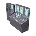Stainless Steel Washbasin with Three Faucets Instruction Boards and Storage Cabinet