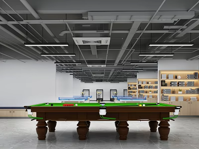 Modern Industrial Billiard Room With Snooker Table And Lighting 3d model