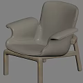 Beige Accent Chair with Leather Upholstery Curved Armrests and Wooden Legs for Modern Living Space