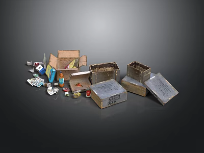 Open Cardboard Boxes With Various Waste Items Including Cans Bottles And Papers 3d model