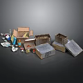 Open Cardboard Boxes With Various Waste Items Including Cans Bottles And Papers