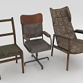Three Different Wooden Chairs Featuring Dining Office and Lounge Styles with Retro Frames