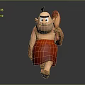 3D Cartoon Style Sculpture Carving Character in Red Garment Holding Wooden Mallet With Black Topknot