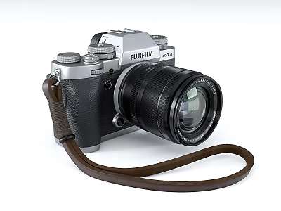 Fujifilm Digital Camera With Brown Leather Wrist Strap 3d model