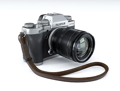 Fujifilm Digital Camera With Brown Leather Wrist Strap 3d model Fujifilm Digital Camera With Brown Leather Wrist Strap 3d model