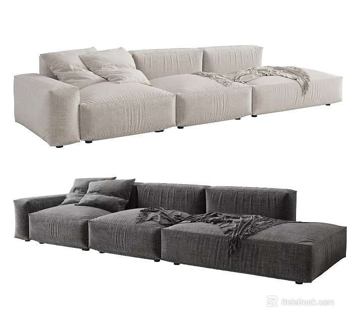 Light And Dark Modular Sectional Sofa With Cozy Pillows And Throw Blankets 3d model