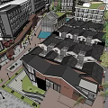 Aerial View of Urban Planning with Building Complexes Green Roofs Streets and Trees