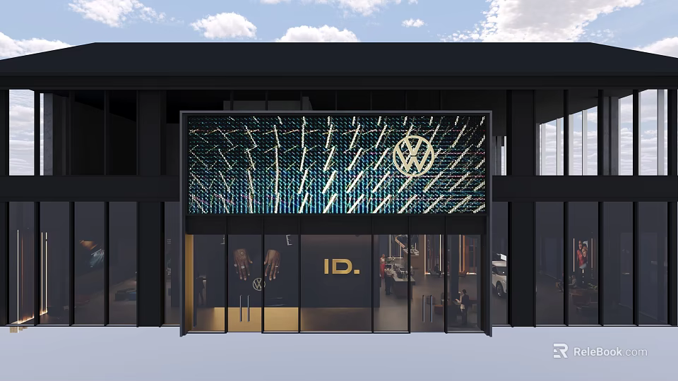 VW 4S Dealership Modern Exterior Featuring Large Digital Screen Glass Doors And ID Series 3d model 