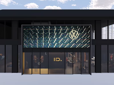 VW 4S Dealership Modern Exterior Featuring Large Digital Screen Glass Doors And ID Series 3d model