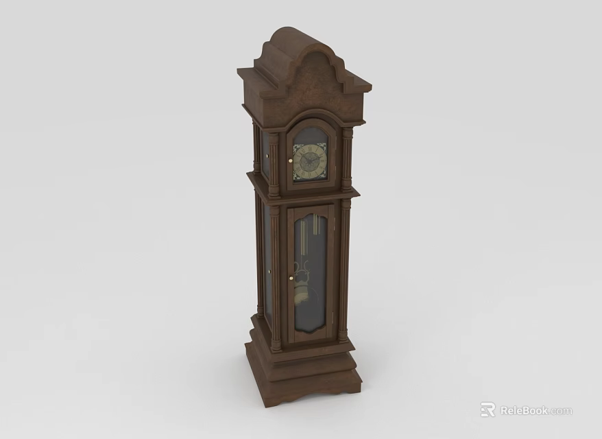 Antique Brown Grandfather Clock With Glass Door And Pendulum Design 3d model 
