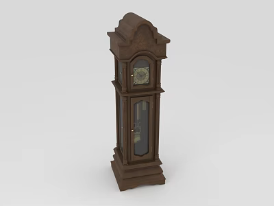 Antique Brown Grandfather Clock With Glass Door And Pendulum Design 3d model