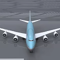 Korean Air Light Blue Passenger Airplane Model With Four Engines And Tail Logo