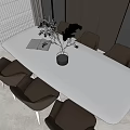 Minimalist Modern Dining Table Set With White Tabletop Six Chairs And Vase 3d model