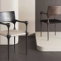 Modern Dining Chairs with Black Frame Beige Seat and Brown Wooden Armrest Design