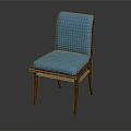 Modern Blue Upholstered Dining Chair With Textured Backrest And Wooden Legs