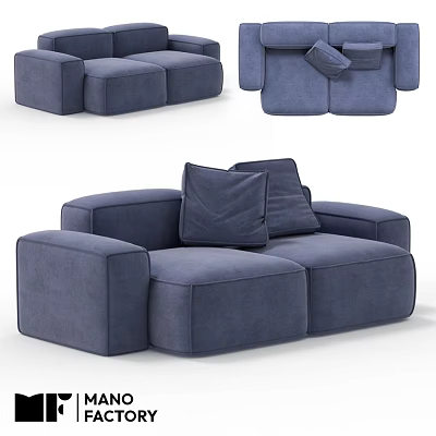 Navy Blue Two Seater Sofa With Modular Design And Soft Cushions 3d model