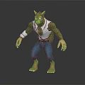 Half Man Half Wolf Character With Muscular Build Sharp Claws White Shirt And Blue Pants