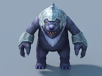 Bear Like Game Movie Character With Silver Armor Sharp Fangs Yellow Eyes And Menacing Claws 3d model