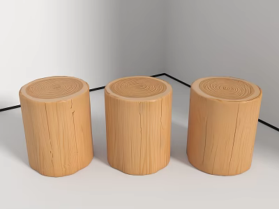 Three Wooden Tree Stump Shaped Landscape Seats For Outdoor Garden Design 3d model