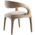 Modern Beige Leisure Chair With Curved Armrest And Comfortable Fabric Seat