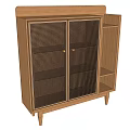 Wooden Entryway Side Cabinet With Lattice Doors Open Shelves Modern Minimalist Design Against Concrete Wall