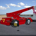 Red Industrial Mobile Crane With Striped Boom For Heavy Duty Construction Work