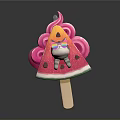 Colorful Watermelon Shaped Popsicle With Unicorn Figure Rainbow Glasses And Pink Swirls