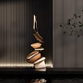 Modern Metallic Spiral Sculpture With Stripped Wall Background And Illuminated Base Reflection 3d model