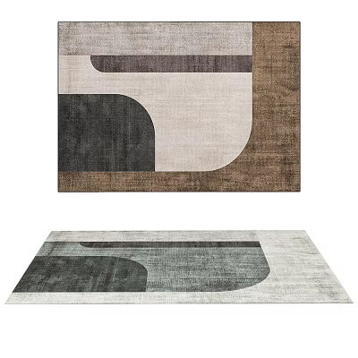 Modern Square Rug with Abstract Geometric Patterns in Gray Brown and Beige Tones 3d model