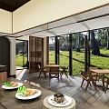 Modern Restaurant Interior With Wooden Bar Counter Open Layout And Large Windows