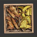 Roasted Chicken Wings With Red Sauce And Golden Yellow Fries In Wooden Box